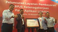 Direktur Utama LinkAja Danu Wicaksana dalam acara  peluncuran fitur pembayaran BPJS Ketenagakerjaan melalui aplikasi LinkAja.