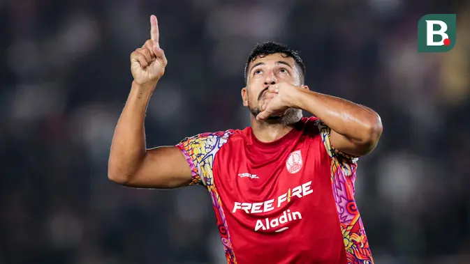 <p>Selebrasi pemain Persis Solo, Ricardo Aparecido De Lima setelah menjebol gawang Persija Jakarta pada laga perebutan peringkat ketiga Piala Presiden 2024 di Stadion Manahan, Solo, Sabtu (3/8/2024). (Bola.com/Bagaskara Lazuardi)</p>