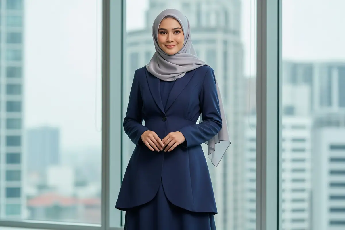 9 Model Gamis Kombinasi Blazer Formal untuk Acara Kantor, Pilihan Stylish Muslimah