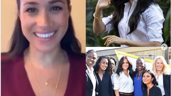 Makna Kalung yang Dipakai Meghan Markle Saat Rapat Online (kiri). (dok.Instagram @meghanmarkle_official/https://www.instagram.com/p/B_nQsEuHDqS/Henry)