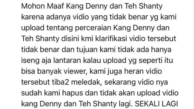 isu perceraian rumah tangga Denny Cagur dengan Shanty