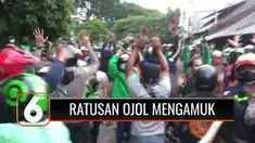 Ratusan pengemudi ojek daring mengamuk dan menyerang kantor penagih utang di Kawasan Sawah Besar, Jakarta Pusat, pada Selasa petang.