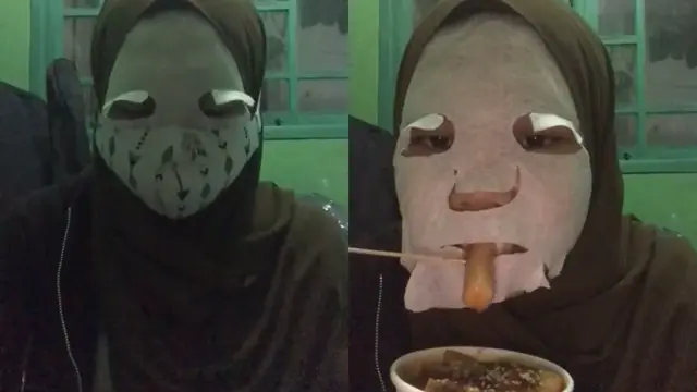 Viral video seorang gadis perempuan gunakan masker seluruh wajah layaknya mumi berjalan.