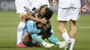 Ekspresi bahagia kiper Timnas Indonesia, Ernando Ari setelah membawa timnya menang atas Vietnam saat laga Grup D Piala Asia 2023 di Abdullah bin Khalifa Stadium, Doha, Qatar, Jumat (19/01/2024). (AP Photo/Hussein Sayed)