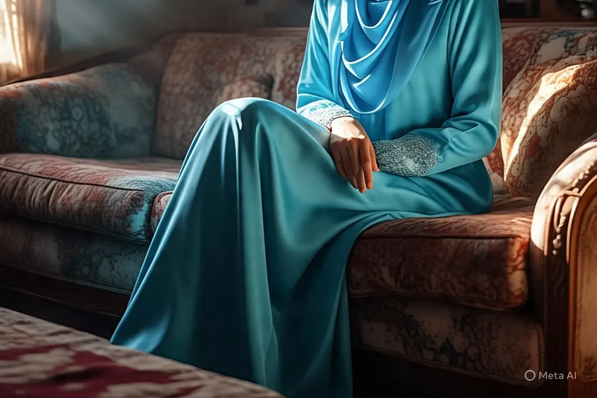 Ilustrasi hijaber memakai gamis slit (Created by Meta AI)