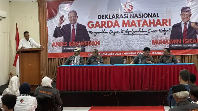 Relawan Garda Matahari memberikan dukungan ke pasangan Anies Baswedan dan Muhaimin Iskandar (Cak Imin) di Pilpres 2024 (Istimewa)