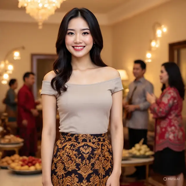 Model Baju Pesta Atasan Polos Bawahan Batik