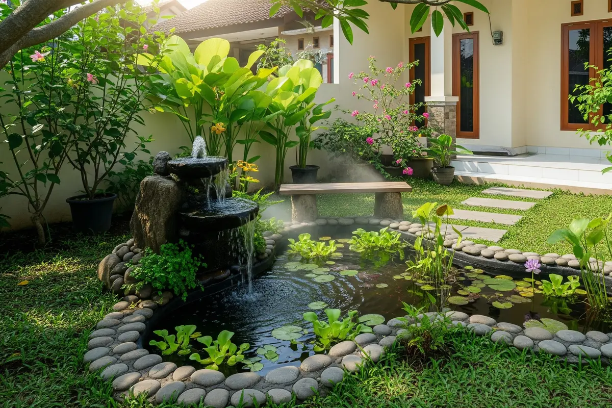 Inspirasi Kebun Rumah Sambut Tahun Baru 2026 yang Lebih Hijau Model Taman Air Mini