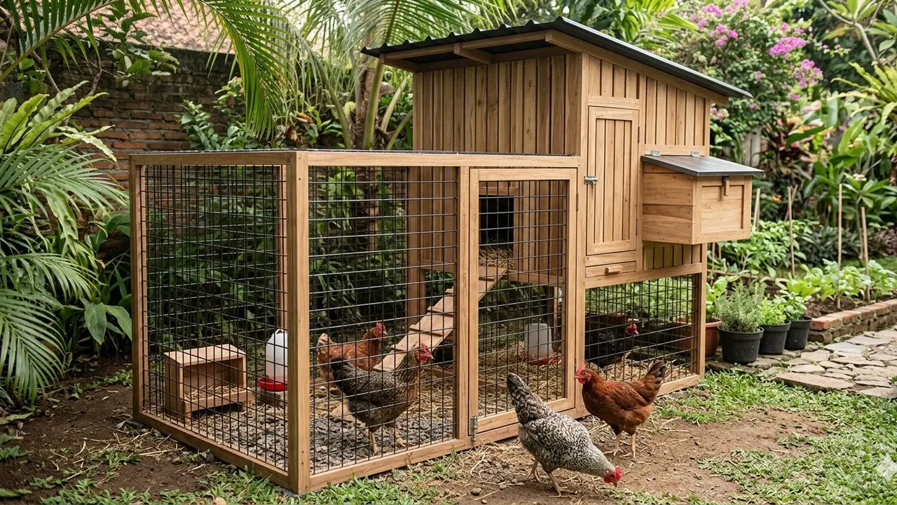Desain Kandang Ayam dengan Area Umbaran Mini (Foto: Gemini AI)