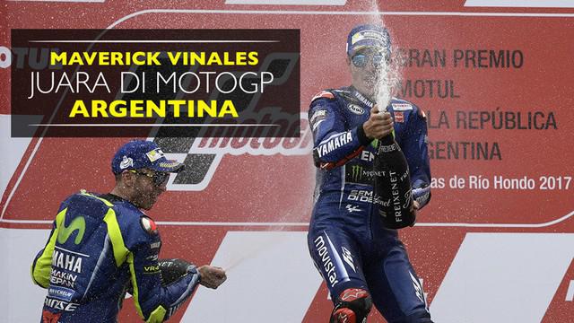 Berita video momen pebalap Movistar Yamaha, Maverick Vinales, juara dan Marc Marquez terjatuh di MotoGP Argentina 2017.