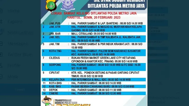Jadwal SIM Keliling 20 Februari 2023