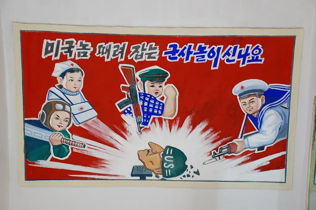 Poster propaganda Korut yang menampilkan Amerika sebagai musuh bebuyutan (Wikipedia/CC BY-SA 2.0)