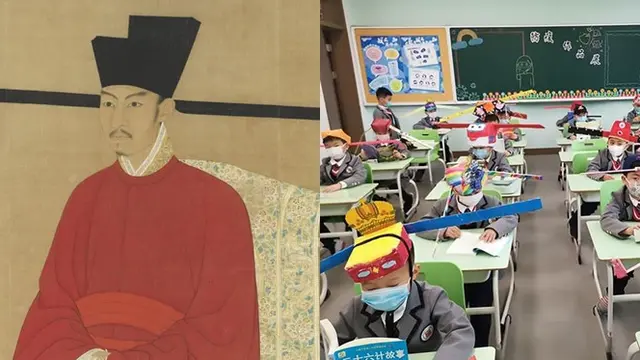 Terapkan Physical Distancing, Murid di China Ini Kenakan Topi Anti Corona