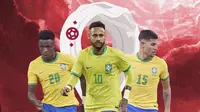 Ilustrasi - Bruno Guimaraes, Neymar, Vinicius Nuansa Piala Dunia&nbsp;(Bola.com/Bayu Kurniawan Santoso)