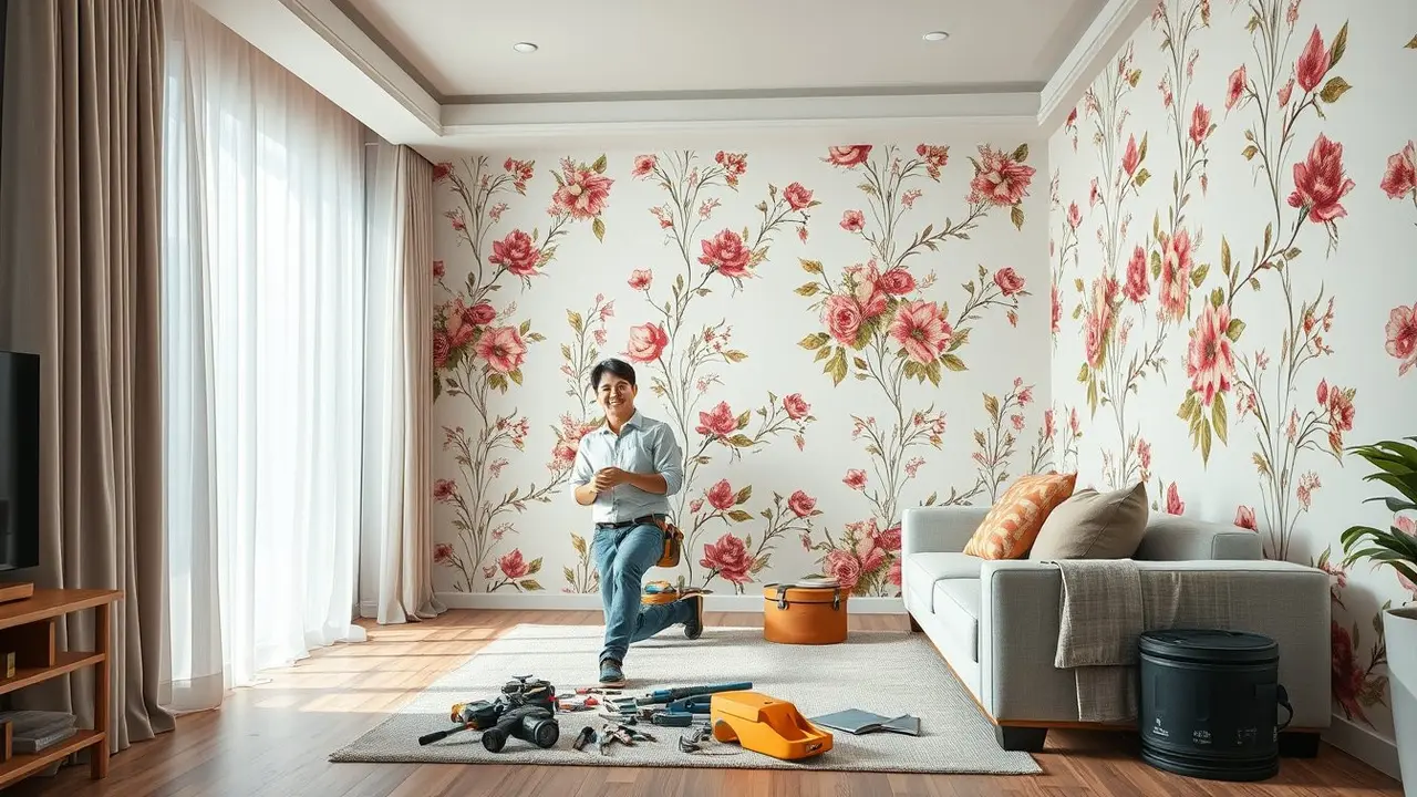 cara memasang wallpaper dinding