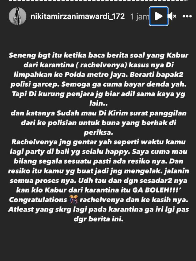 Unggahan Nikita Mirzani. (Foto: Instagram @nikitamirzanimawardi_172)
