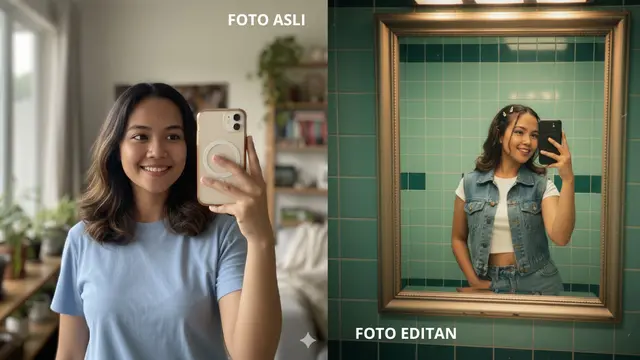 Edit foto AI ala mirror selfie di mall (Foto: Gemini AI)