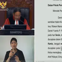 Hakim Ketua Mahkamah Konstitusi (MK) Suhartoyo di sidang ruang rapat pleno, Gedung MK Jakarta, Kamis (6/6/2024). (tangkapan layar youtube Mahkamah Konstitusi)