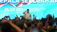 Presiden Prabowo Subianto saat memberikan pengarahan kepada 154 kepala sekolah dan 2.221 guru Sekolah Rakyat di JIExpo Kemayoran, Jakarta, Jumat (22/8/2025).