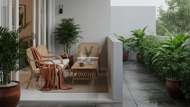 Inspirasi Teras yang Tetap Nyaman Saat Musim Hujan (AI)