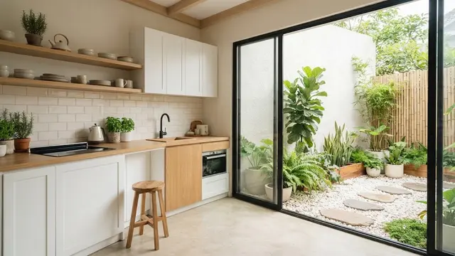 Dapur dengan Dominasi Warna Putih dan Kayu Terang