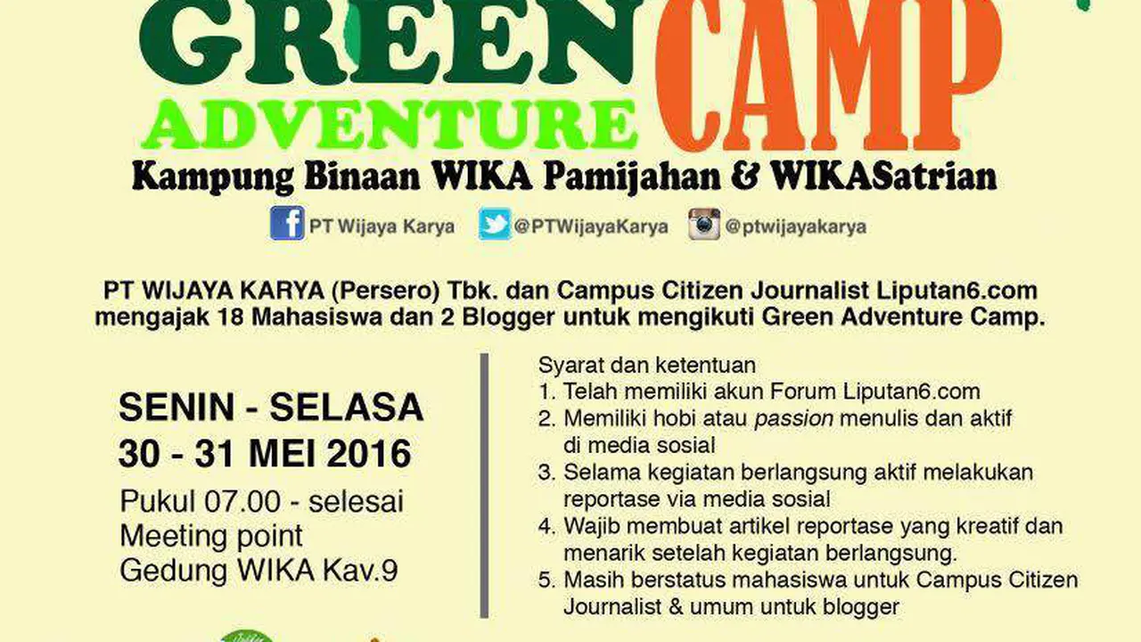 20 Peserta Campus Citizen Journalist Green Camp bersama Wika