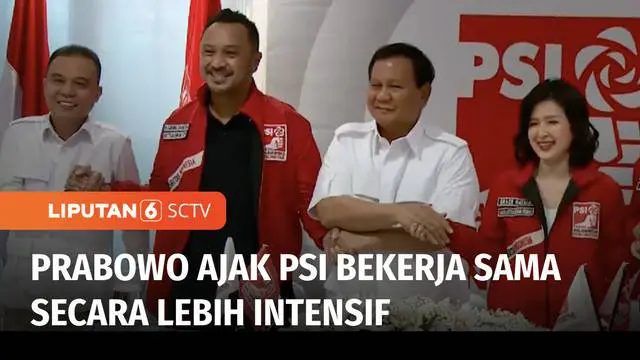Ketua Umum Partai Gerindra Prabowo Subianto menyambangi Kantor DPP Partai Solidaritas Indonesia atau PSI, pada Rabu (02/8) petang. Prabowo Subianto menyatakan memiliki banyak kecocokan dengan PSI dan mengajak PSI untuk bekerja sama lebih erat.