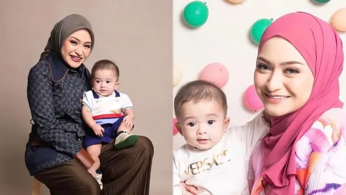 6 Gaya Pemotretan Nathalie Holscher Bareng Baby Adzam, Kompak Pakai Busana Mewah