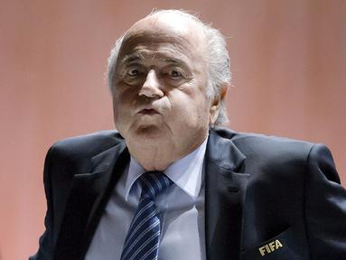 Ekspresi Presiden FIFA Joseph Blatter pada Kongres tahunan FIFA di Zurich, Swiss. (AFP/Fabrice Coffrini)