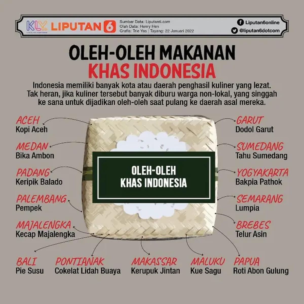Infografis Oleh-oleh Makanan khas Indonesia. (Liputan6.com/Triyasni)