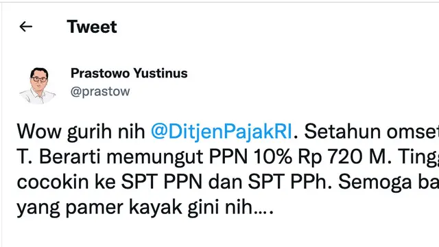 Cuitan staf khusus Menteri Keuangan RI, Prastowo Yustinus. (Foto: Dok. Twitter @prastow)