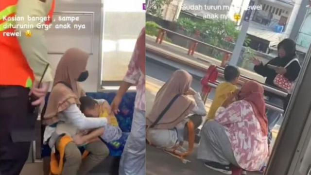 Viral video di media sosial yang menunjukkan seorang ibu sedang menenangkan anaknya yang menangis di dalam KRL. (Instagram @wdbrylian)