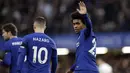 Willian merayakan golnya ke gawang Crystal Palace pada lanjutan Premier League di Stamford Bridge stadium, London, (10/3/2018). Chelsea menang 2-1.(AP/Matt Dunham)