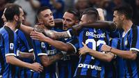 Pemain Inter Milan merayakan gol Danilo D'Ambrosio pada laga Serie A melawan Lazio di Stadio Giuseppe Meazza, Rabu (25/9/2019) atau Kamis dini hari WIB. (AFP/Marco Bertorello)