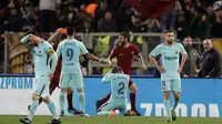 AS Roma menang 3-0 atas Barcelona pada laga leg kedua perempat final Liga Champions, di Stadion Olimpico, Selasa (10/4/2018) atau Rabu dini hari WIB. (AP Photo/Andrew Medichini)
