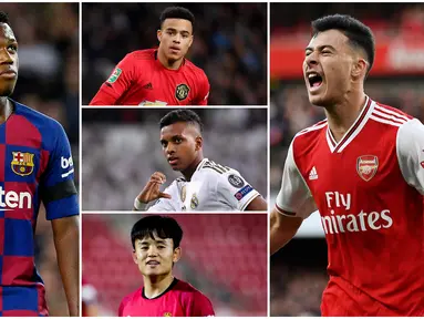 Berikut ini barisan talenta muda yang akan meramaikan Piala Dunia U-20 2021. Diantaranya adalah Mason Greenwood, ANsu Fati dan Takefusa Kubo. (Kolase Foto AFP)