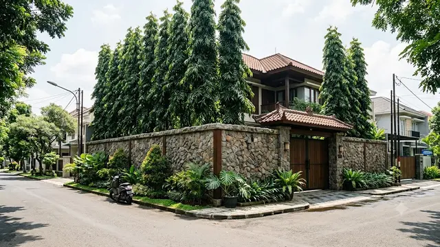 Inspirasi Pagar Rumah dengan Glodokan Tiang dan Batu Alam/AI Generated
