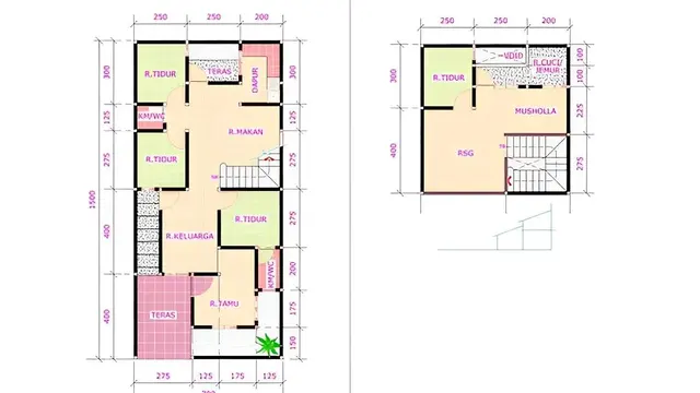 Desain Rumah dengan 3 Kamar Tidur dan 1 Mushola Bangunan Memanjang