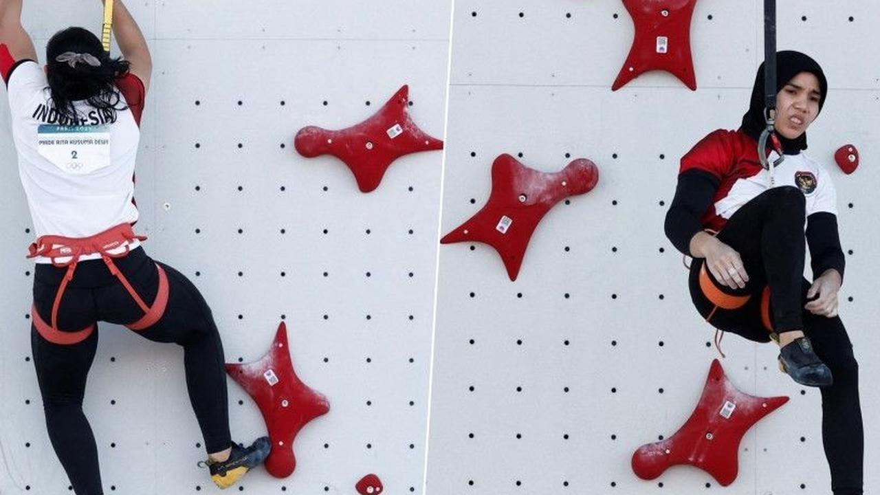 Mereka adalah Desak Made Rita Kusuma Dewi dan Rajiah Sallsabillah yang berhasil mencapai babak perempat final nomor kecepatan Olimpiade Paris 2024 setelah berlaga di babak qualifying seeding di Le Bourget Climbing Venue pada Senin (5/8/2024). Foto: REUTE