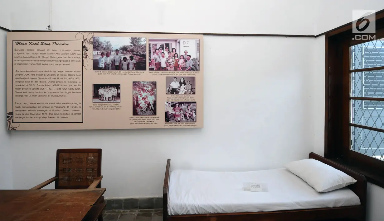 Kondisi ruang kamar yang pernah digunakan mantan Presiden AS, Barack Obama saat libur sekolah di kawasan Bulak Sumur, Yogyakarta, Kamis (29/6). Barack Obama beserta keluarga berlibur ke Yogyakarta, 28-30 Juni. (Liputan6.com/Helmi Fithriansyah)