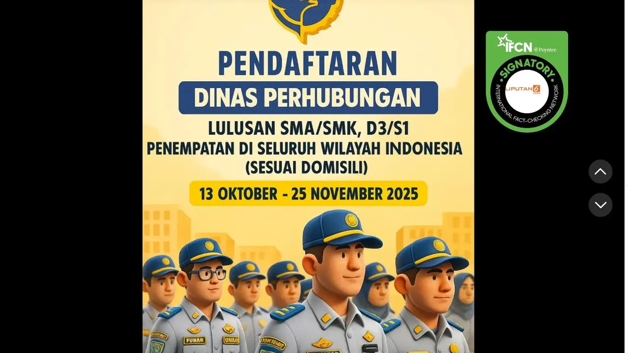 Tangkapan layar klaim tautan pendaftaran CPNS Dinas Perhubungan periode 13 Oktober-25 November 2025 yang beredar di TikTok.