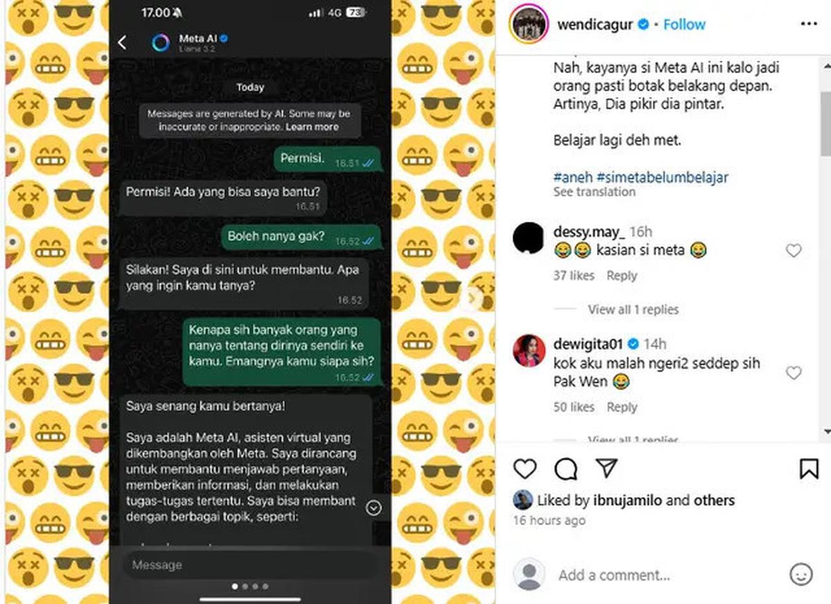 Chat 10 Artis dengan Meta AI Ini Jawabannya Halu, Bikin Ngakak