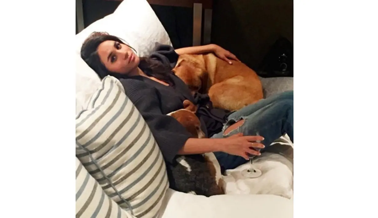 Meghan adalah pecinta anjing. Ia memiliki anjing adopsi bernama Bougat dan Guy. Makanya setiap postingan Meghan tentang anjingnya selalu ada tagar #adoptdontshop. Kedua anjingnya ini sudah migrasi ke Inggris lho (instagram/meghanmarkle)