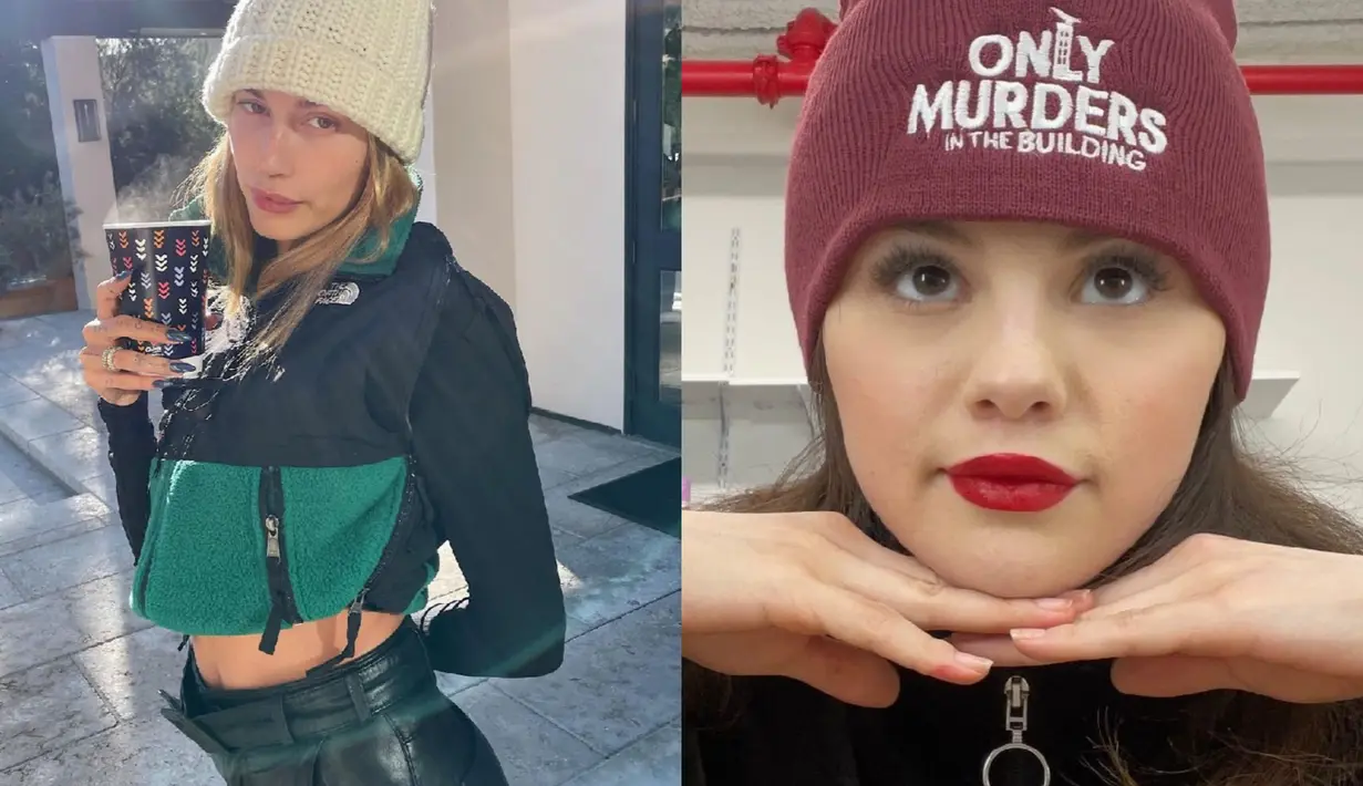 Mengenakan beanie, keduanya tampil dengan gaya super comfy [@haileybieber - @selenagomez]