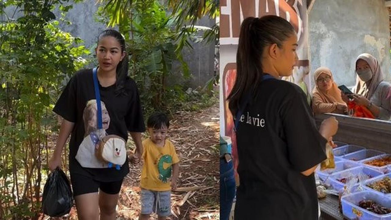 7 Gaya Istri Young Lex Eriska Nakesya Layani Pembeli di Warung Makanan Sunda Dekat Rumahnya