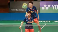 Ganda campuran Tiongkok, Li Junhui/Huang Dongping, senang dengan keramahan penonton Indonesia di ajang Turnamen Indonesian Masters 2015. (Liputan6.com/Humas PP PBSI)