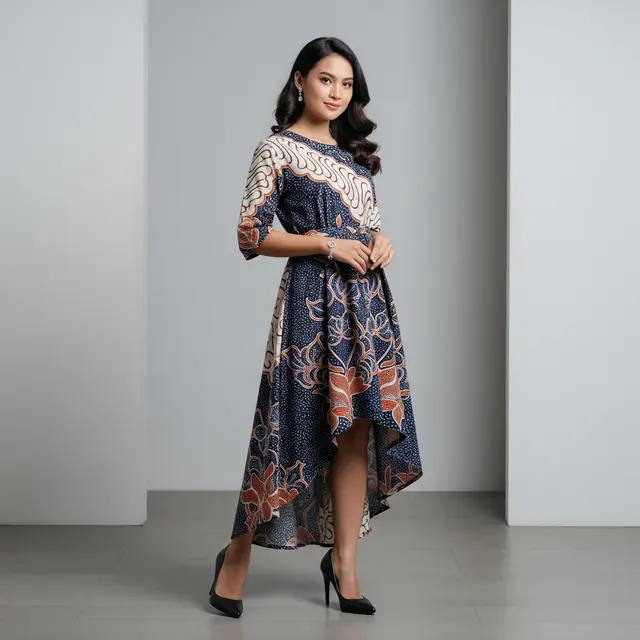 Model Tunik Batik Panjang dengan Detail Asimetris Modern