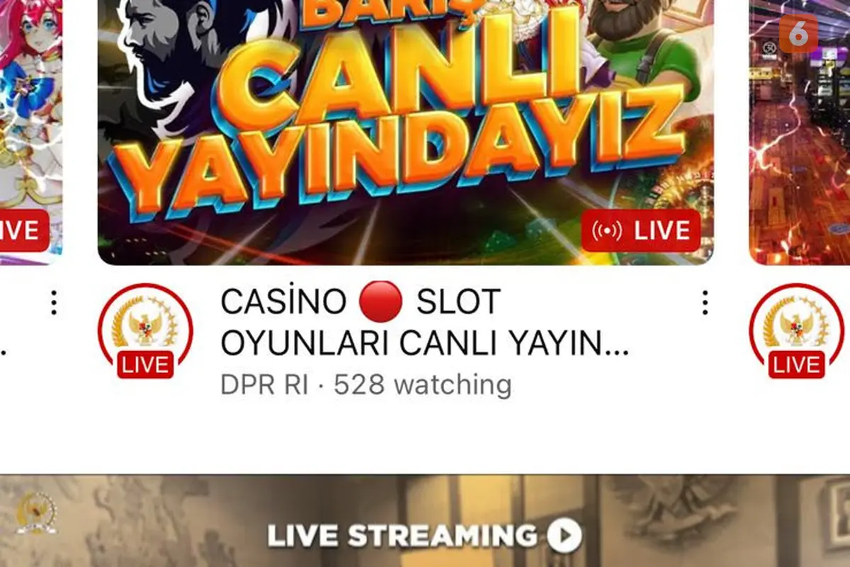 Akun YouTube DPR RI diretas dan dipakai untuk menayangkan live streaming judi online (Liputan6.com/ Agustin Setyo W)