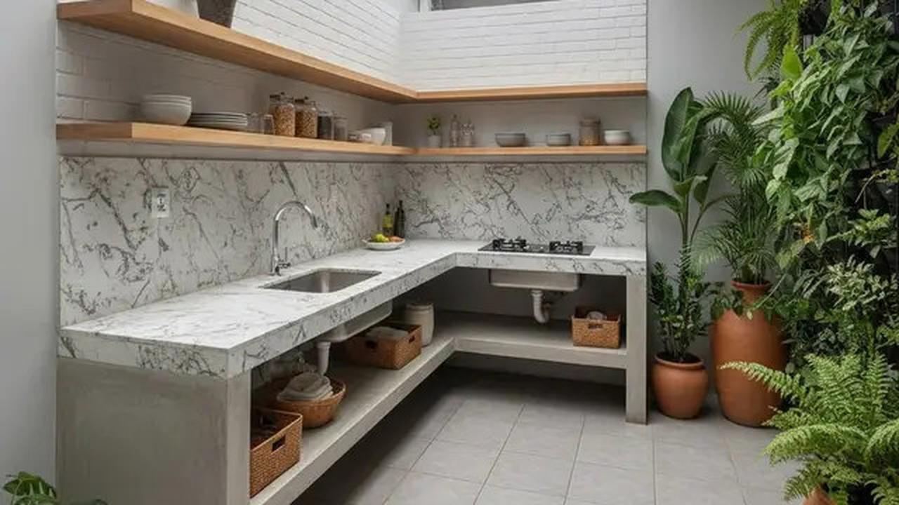 12 Inspirasi Dapur Outdoor Lahan Sempit dengan Meja Cor Minimalis Tren 2025