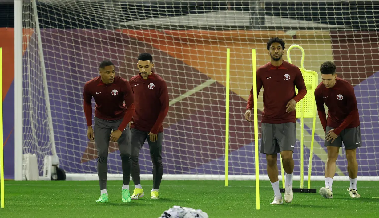 Berstatus juara bertahan, Qatar melaju ke partai puncak usai menumbangkan Iran di babak semifinal dengan skor 3-2, Rabu (7/2/2024) lalu. (KARIM JAAFAR/AFP)